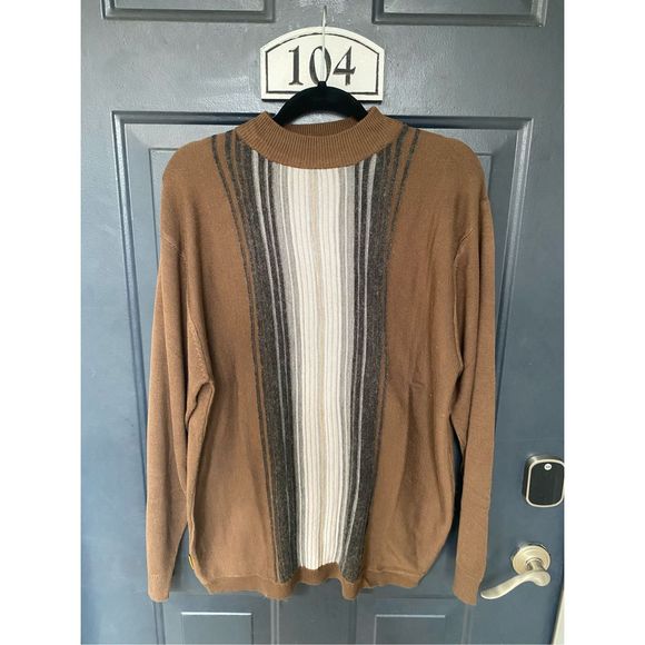 Stacy Adams Brown Cream Gray Stripe Acrylic Sweater Men's Size Large - Picture 2 of 11